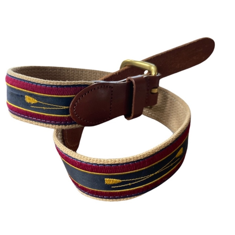Leather Man Ltd Kids Canvas & Leather Belt
Burgundy Navy Oar Motif New Size XXS